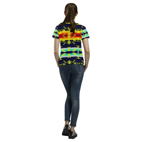 Between the Mountains Navy Yellow All Over Print T-shirt for Women/Large Size (USA Size) (Model T40) All Over Print T-Shirt for Women/Large (T40) e-joyer