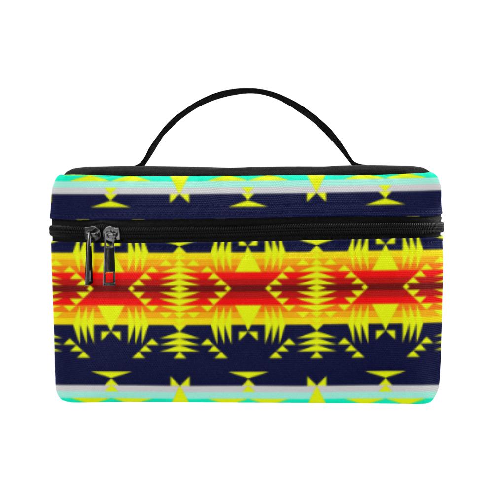 Between the Mountains Navy Yellow Cosmetic Bag/Large (Model 1658) Cosmetic Bag e-joyer