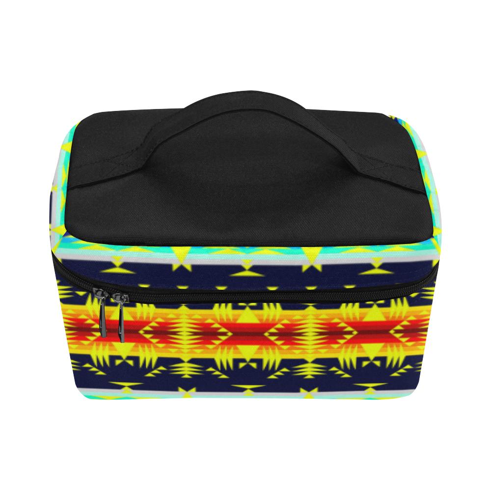 Between the Mountains Navy Yellow Cosmetic Bag/Large (Model 1658) Cosmetic Bag e-joyer