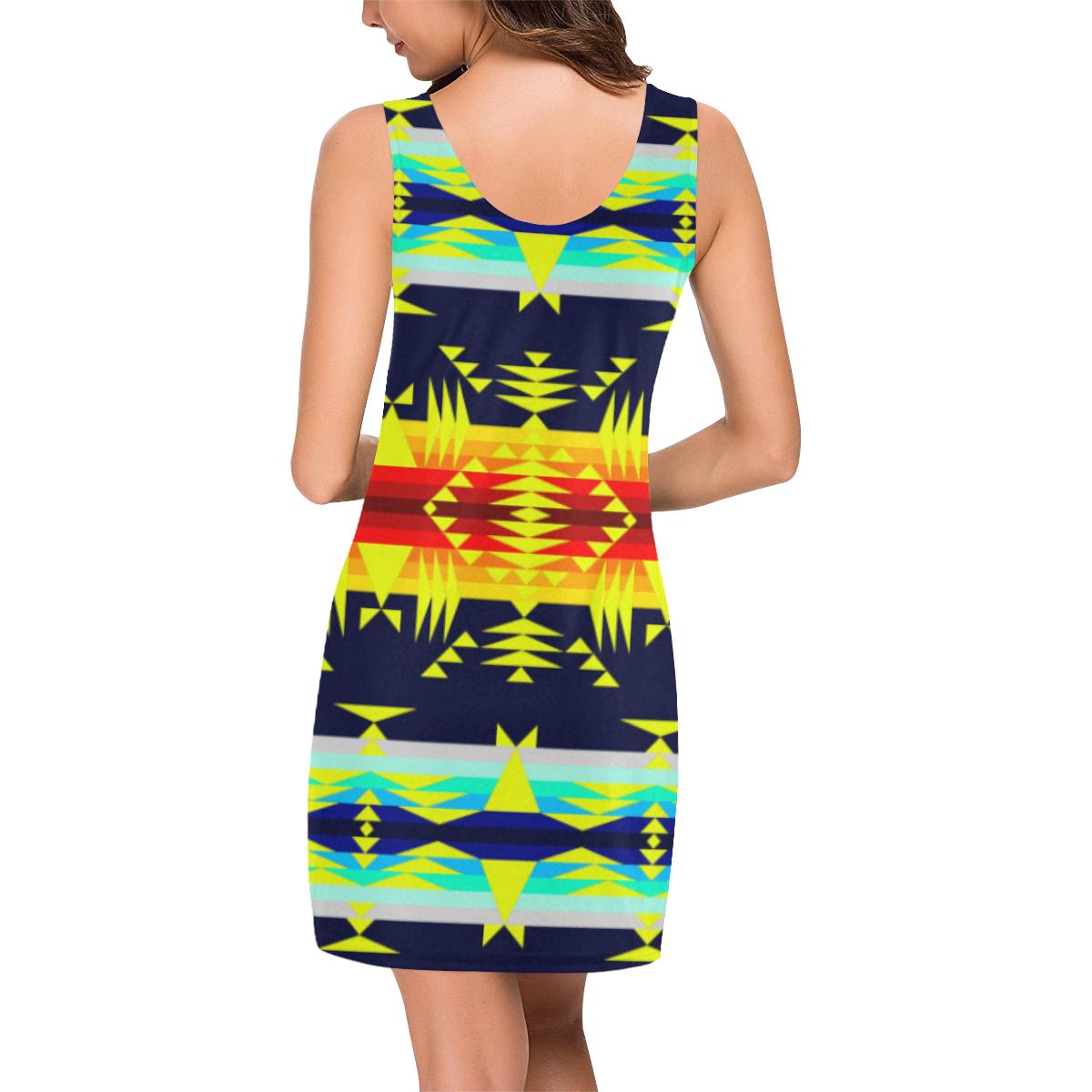 Between the Mountains Navy Yellow IkstsÃmiwa Vest Dress (Model D06) Medea Vest Dress (D06) e-joyer