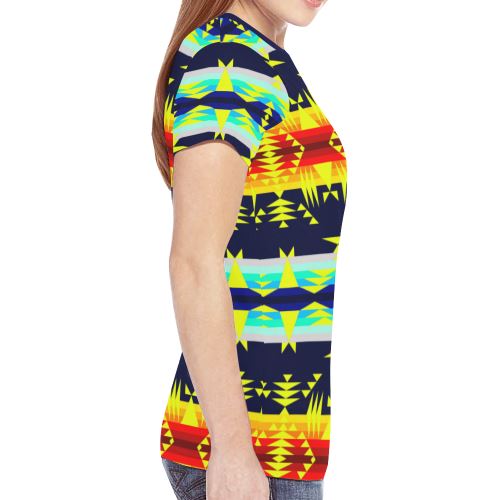 Between the Mountains Navy Yellow New All Over Print T-shirt for Women (Model T45) New All Over Print T-shirt for Women (T45) e-joyer