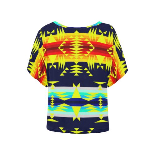 Between the Mountains Navy Yellow Women's Batwing-Sleeved Blouse T shirt (Model T44) Women's Batwing-Sleeved Blouse T shirt (T44) e-joyer