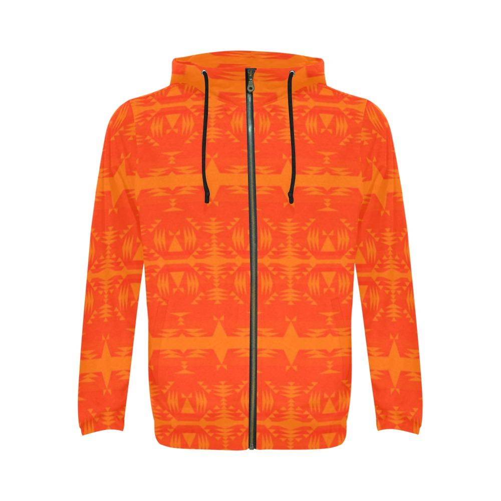 Between the Mountains Orange A feather for each All Over Print Full Zip Hoodie for Men (Model H14) All Over Print Full Zip Hoodie for Men (H14) e-joyer