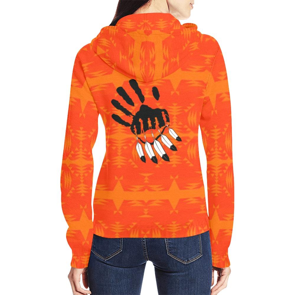 Between the Mountains Orange A feather for each All Over Print Full Zip Hoodie for Women (Model H14) All Over Print Full Zip Hoodie for Women (H14) e-joyer