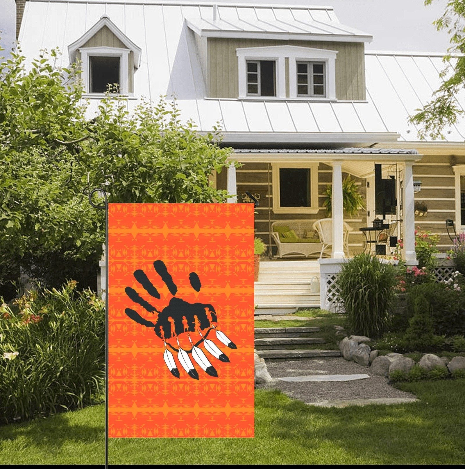 Between the Mountains Orange - A feather for Each Garden Flag 36''x60'' (Two Sides Printing) Garden Flag 36‘’x60‘’ (Two Sides) e-joyer