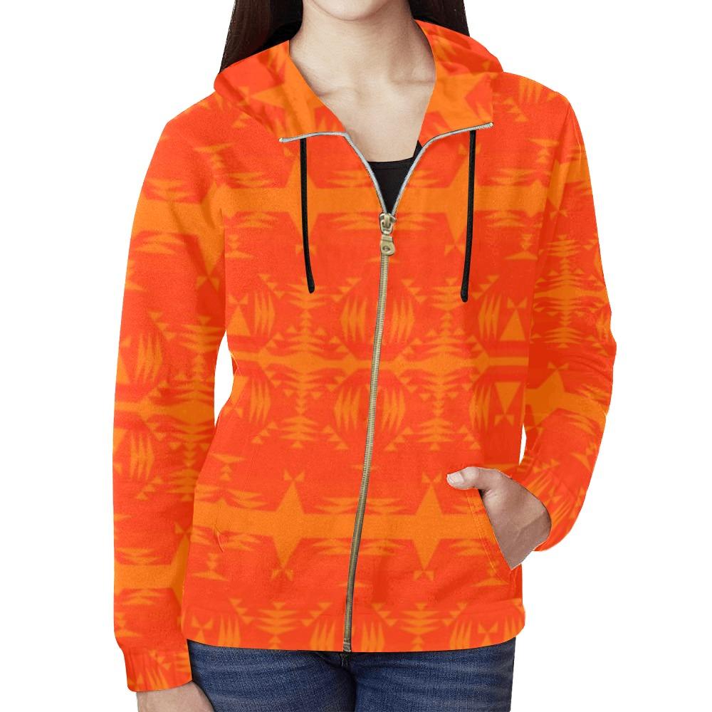 Between the Mountains Orange All Over Print Full Zip Hoodie for Women (Model H14) All Over Print Full Zip Hoodie for Women (H14) e-joyer
