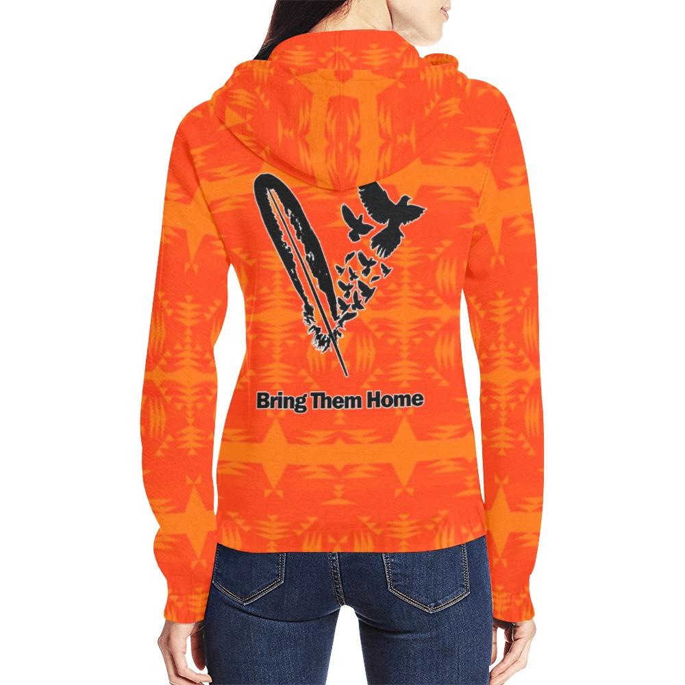 Between the Mountains Orange Bring Them Home All Over Print Full Zip Hoodie for Women (Model H14) All Over Print Full Zip Hoodie for Women (H14) e-joyer