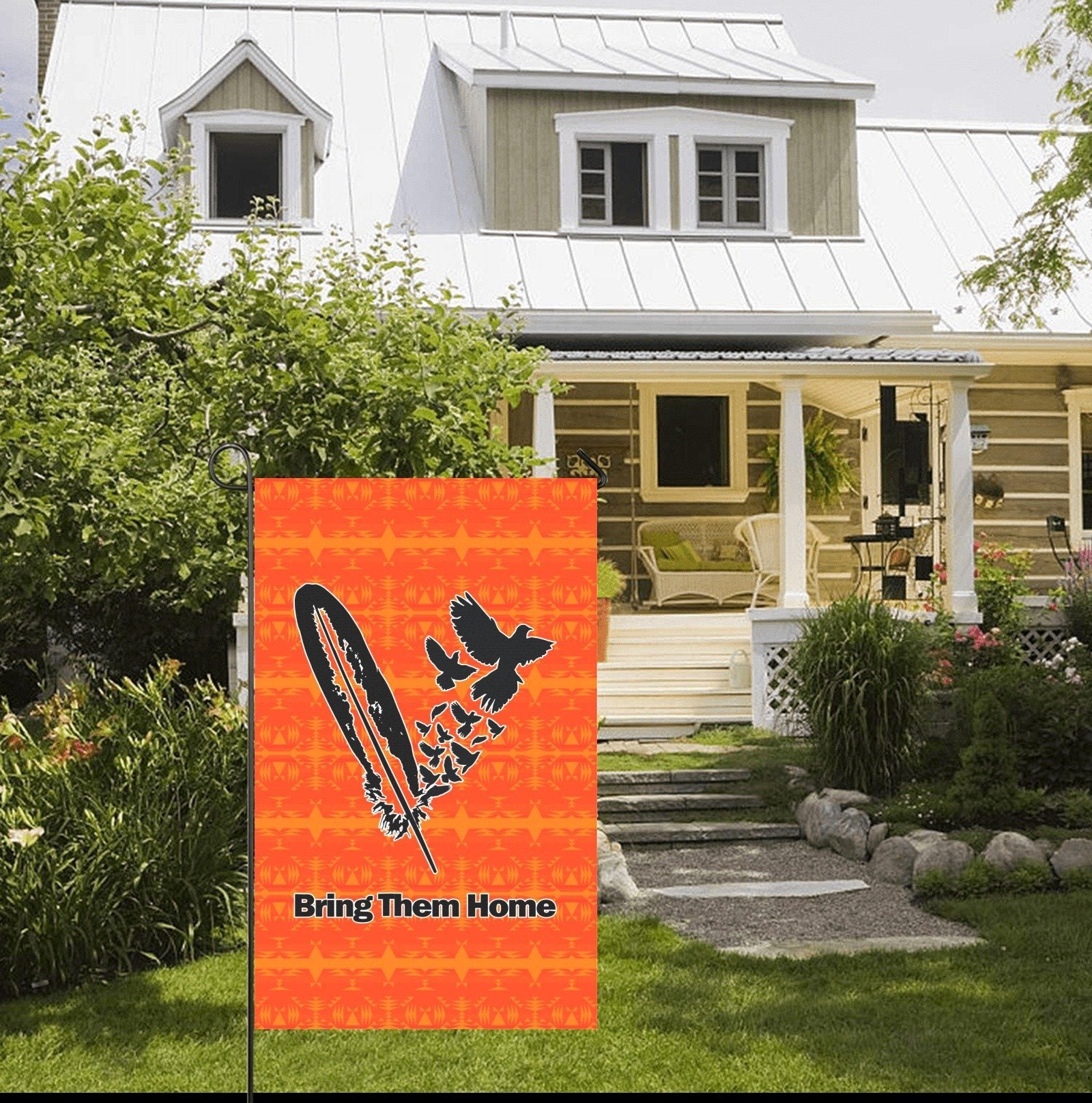 Between the Mountains Orange - Bring Them Home Feather with Doves Garden Flag 36''x60'' (Two Sides Printing) Garden Flag 36‘’x60‘’ (Two Sides) e-joyer