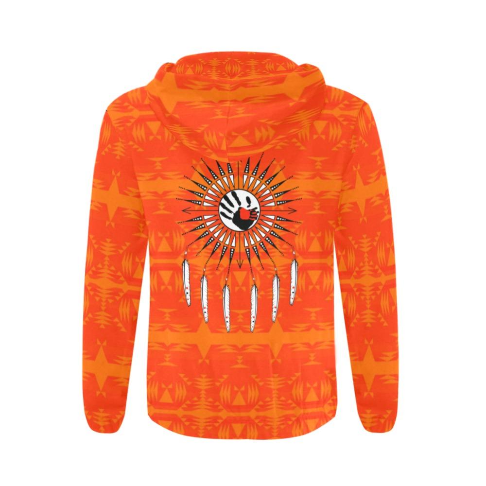 Between the Mountains Orange Feather Directions All Over Print Full Zip Hoodie for Men (Model H14) All Over Print Full Zip Hoodie for Men (H14) e-joyer