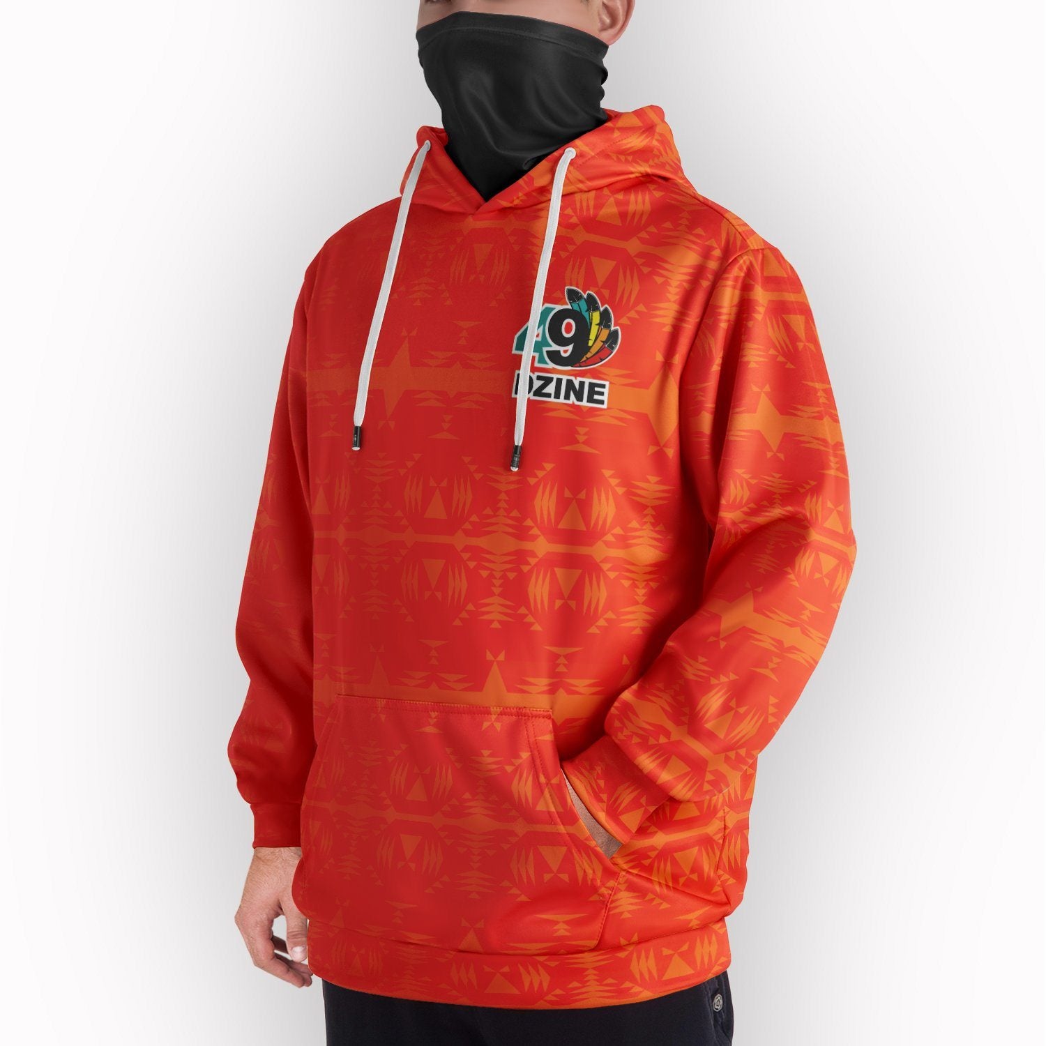 Between the Mountains Orange Hoodie with Face Cover Hoodie with Face Cover Herman