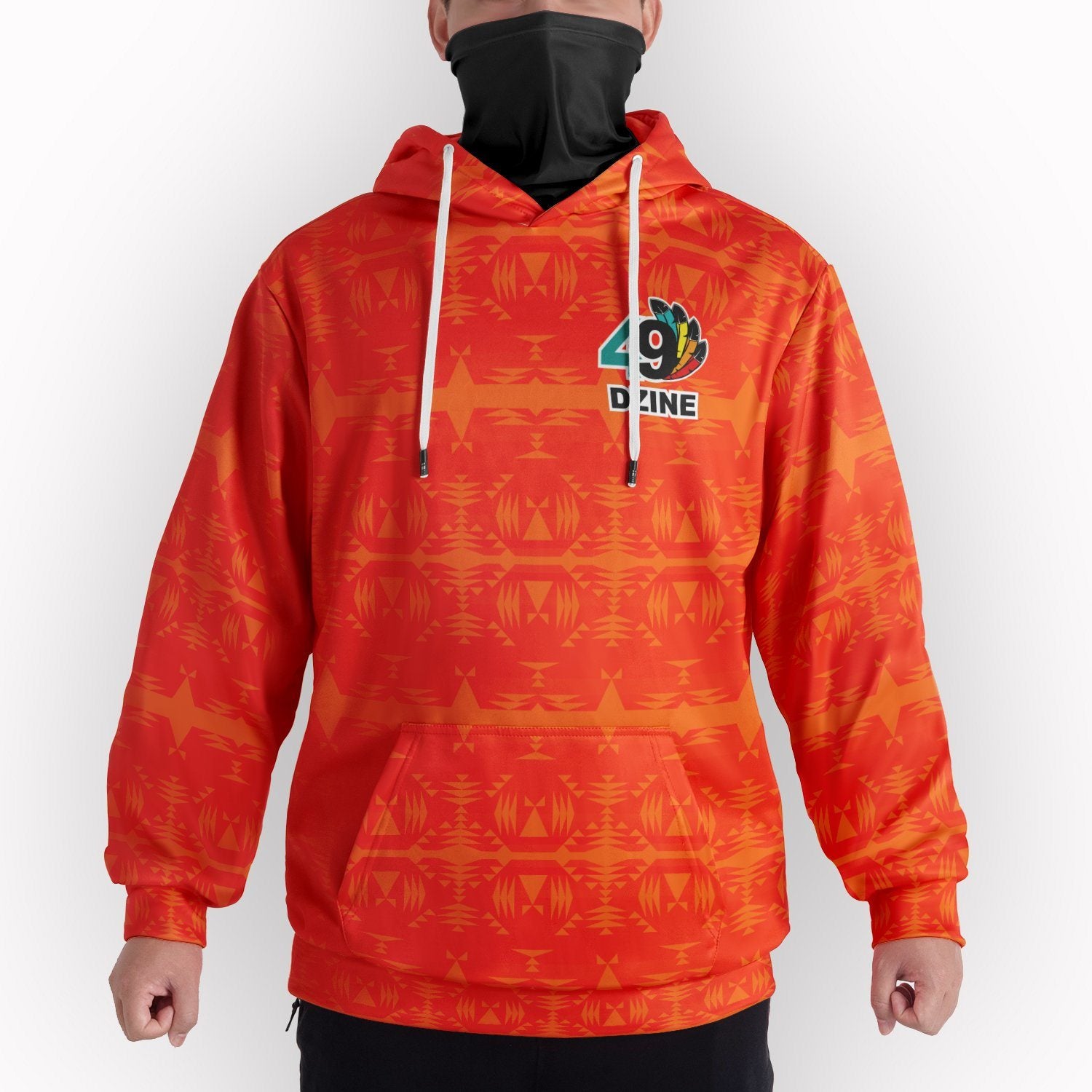 Between the Mountains Orange Hoodie with Face Cover Hoodie with Face Cover Herman