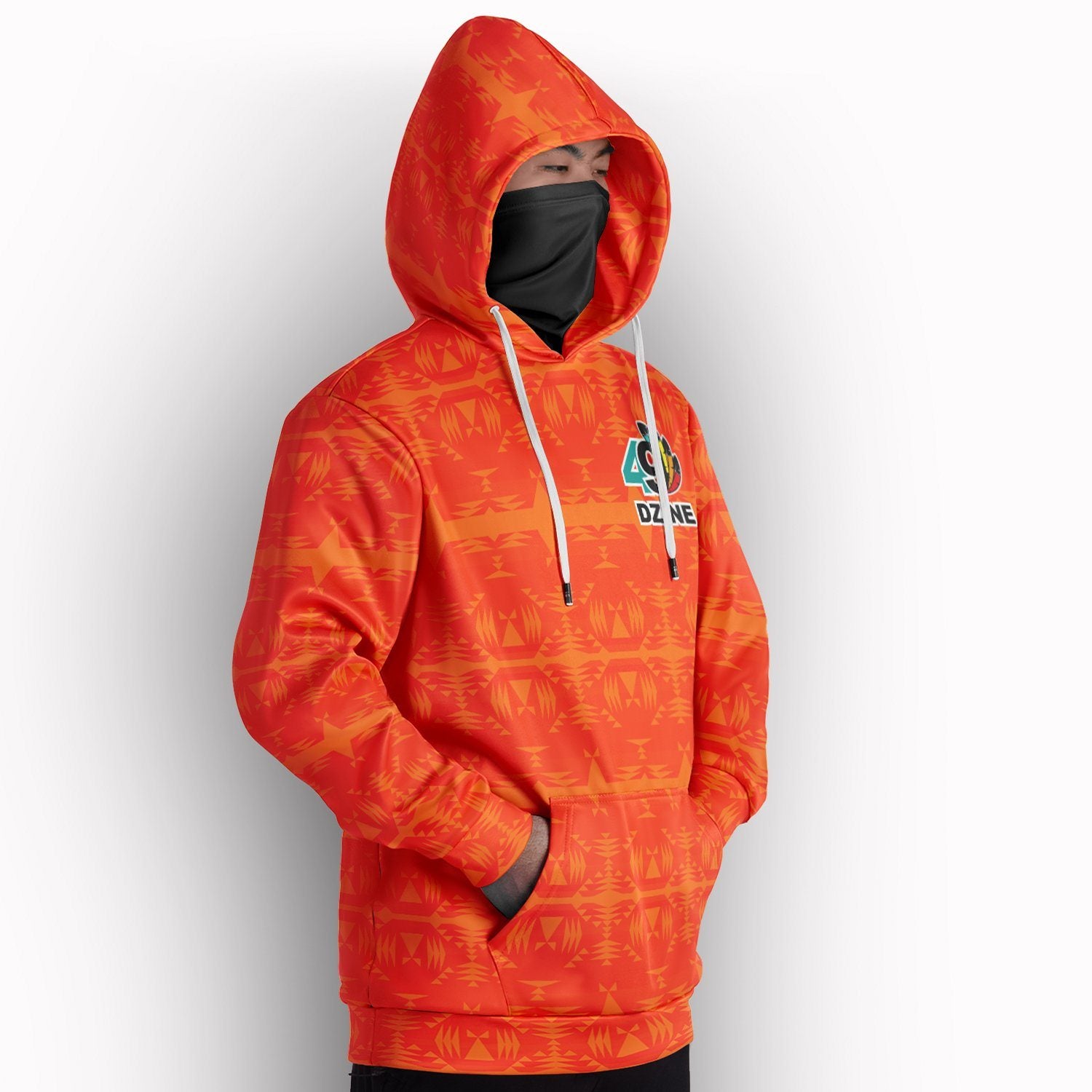 Between the Mountains Orange Hoodie with Face Cover Hoodie with Face Cover Herman