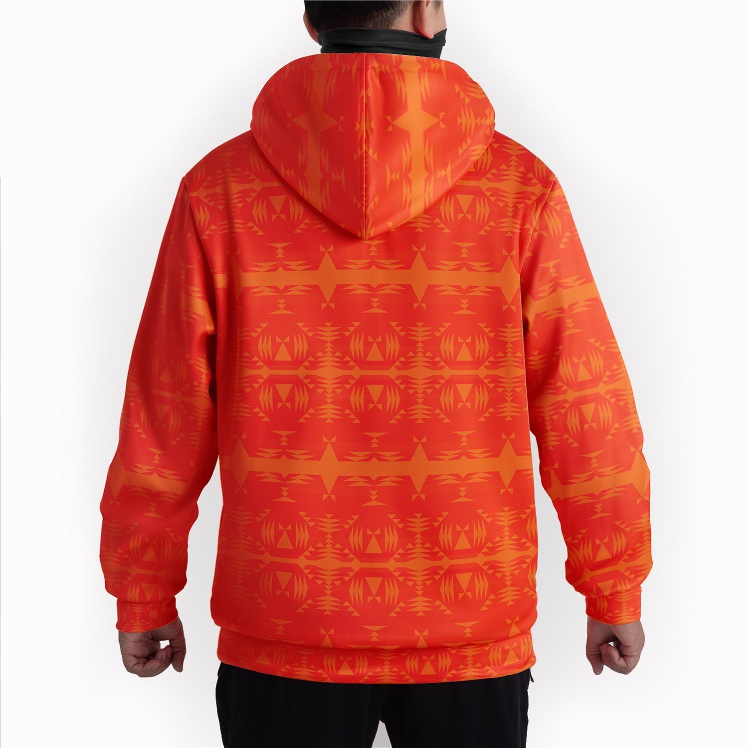 Between the Mountains Orange Hoodie with Face Cover Hoodie with Face Cover Herman