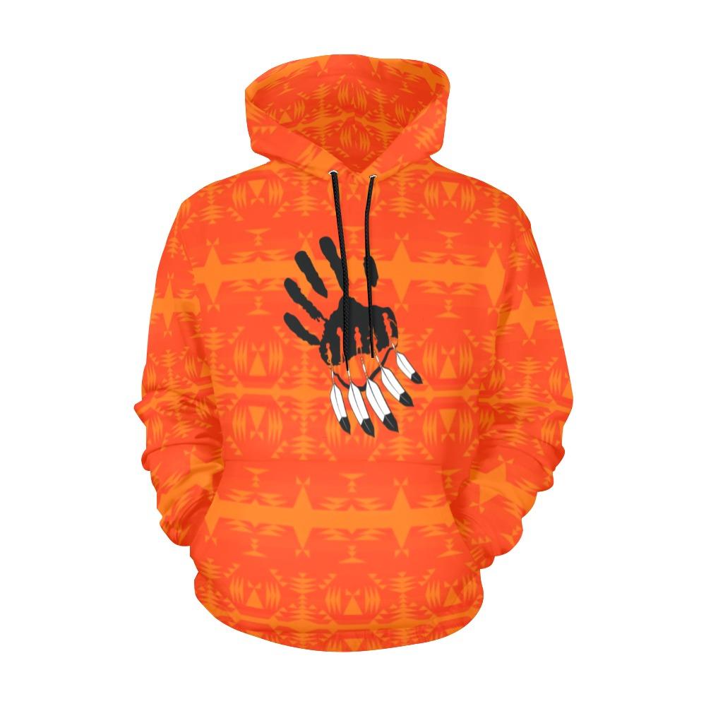 Between the Mountains Orange Orange A feather for each All Over Print Hoodie for Men (USA Size) (Model H13) All Over Print Hoodie for Men (H13) e-joyer