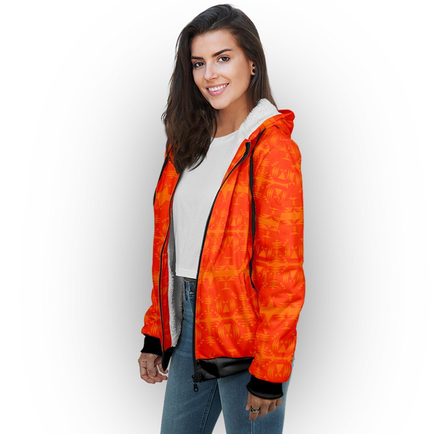 Between the Mountains Orange Orange Sherpa Hoodie hoodie Herman