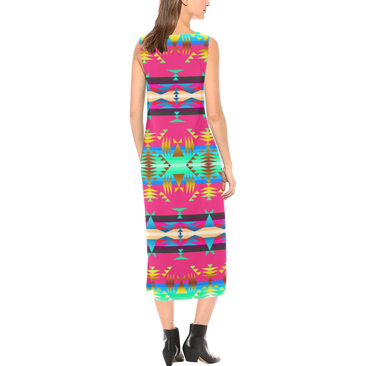 Between the Mountains Sunset Sky Phaedra Sleeveless Open Fork Long Dress (Model D08) Phaedra Sleeveless Open Fork Long Dress (D08) e-joyer