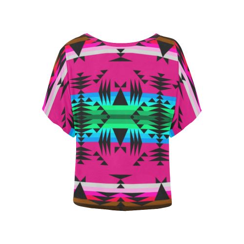 Between the Mountains Sunset Women's Batwing-Sleeved Blouse T shirt (Model T44) Women's Batwing-Sleeved Blouse T shirt (T44) e-joyer