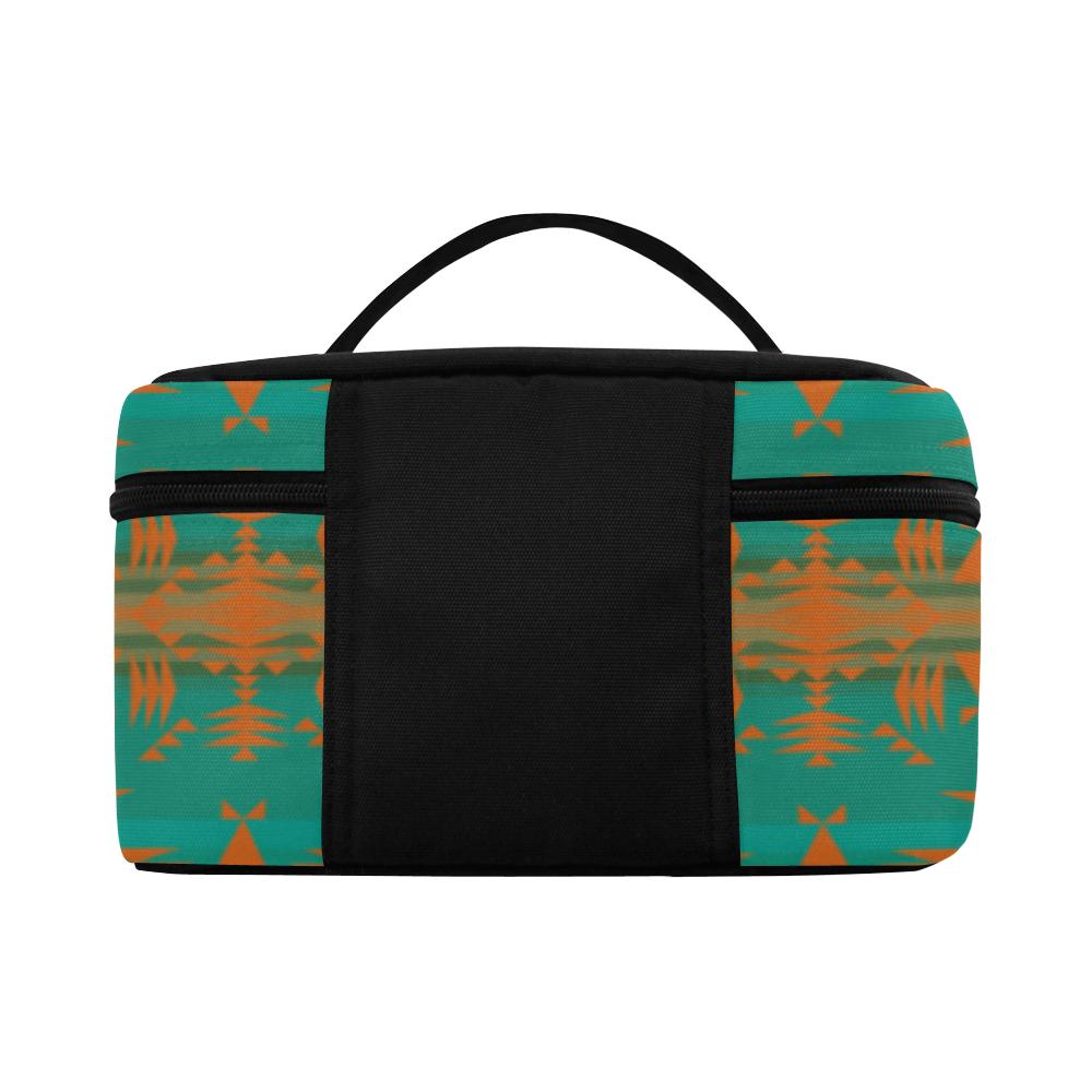 Between the Mountains Teal Orange Cosmetic Bag/Large (Model 1658) Cosmetic Bag e-joyer