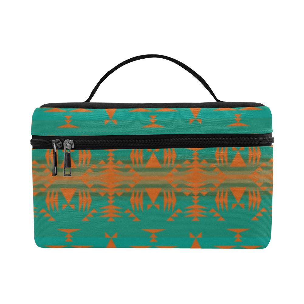 Between the Mountains Teal Orange Cosmetic Bag/Large (Model 1658) Cosmetic Bag e-joyer