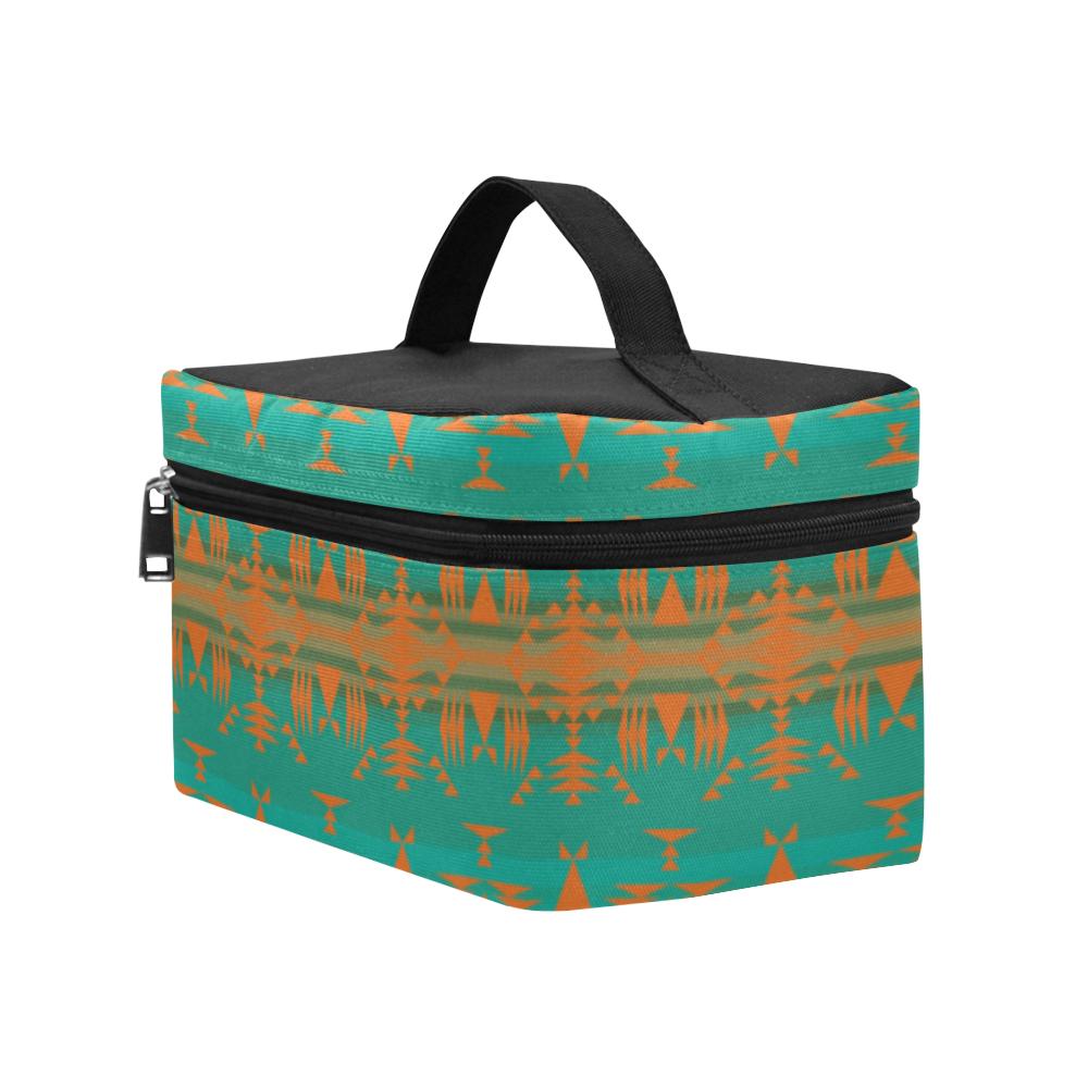 Between the Mountains Teal Orange Cosmetic Bag/Large (Model 1658) Cosmetic Bag e-joyer