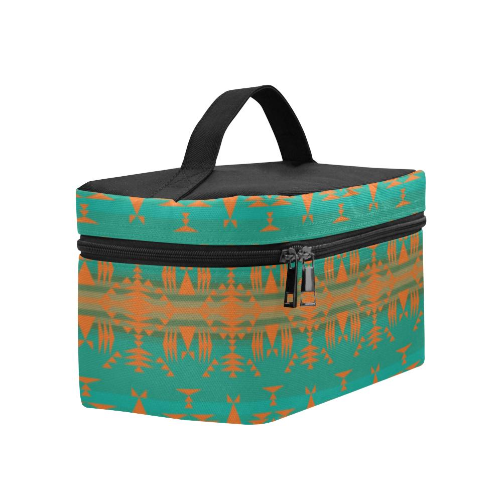Between the Mountains Teal Orange Cosmetic Bag/Large (Model 1658) Cosmetic Bag e-joyer