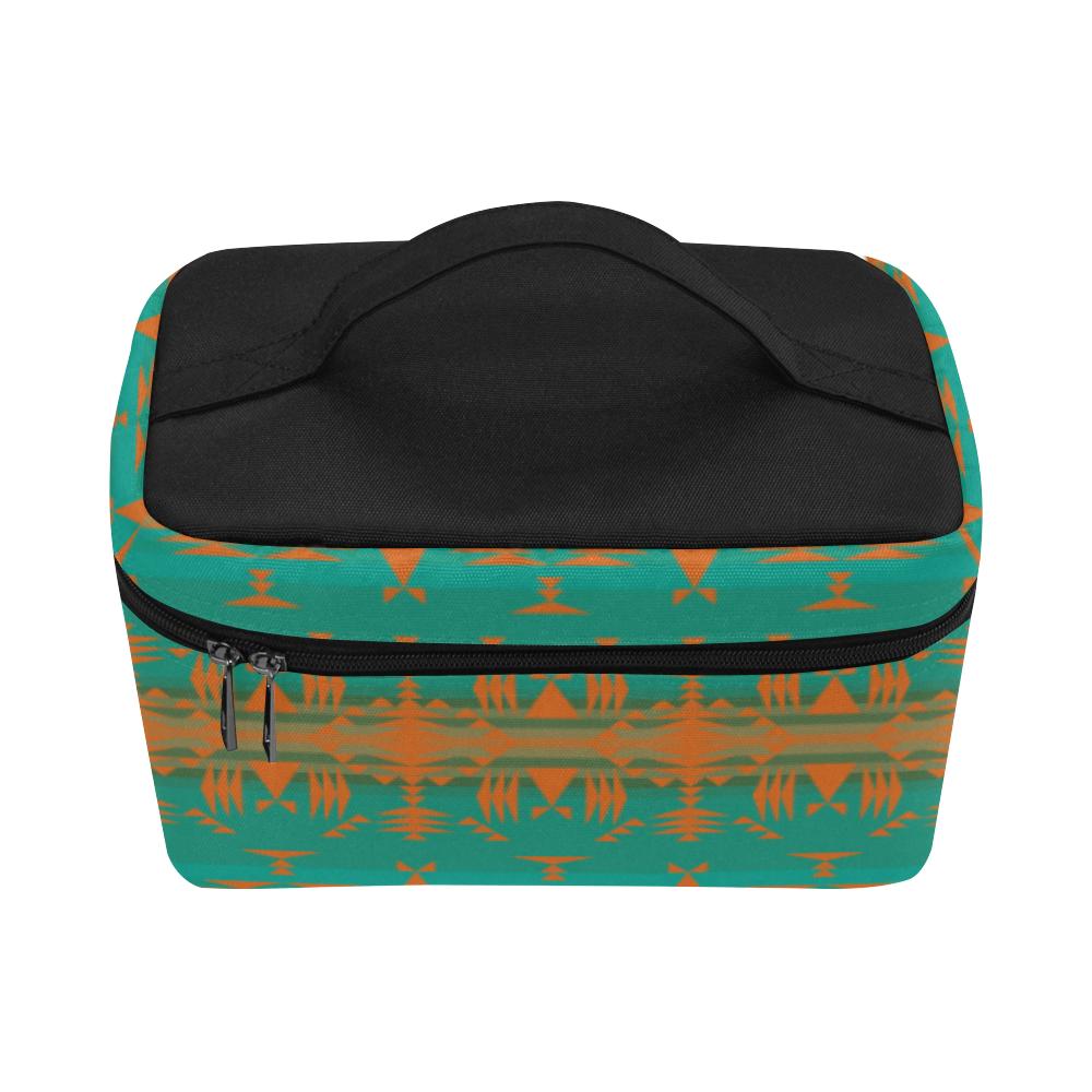Between the Mountains Teal Orange Cosmetic Bag/Large (Model 1658) Cosmetic Bag e-joyer