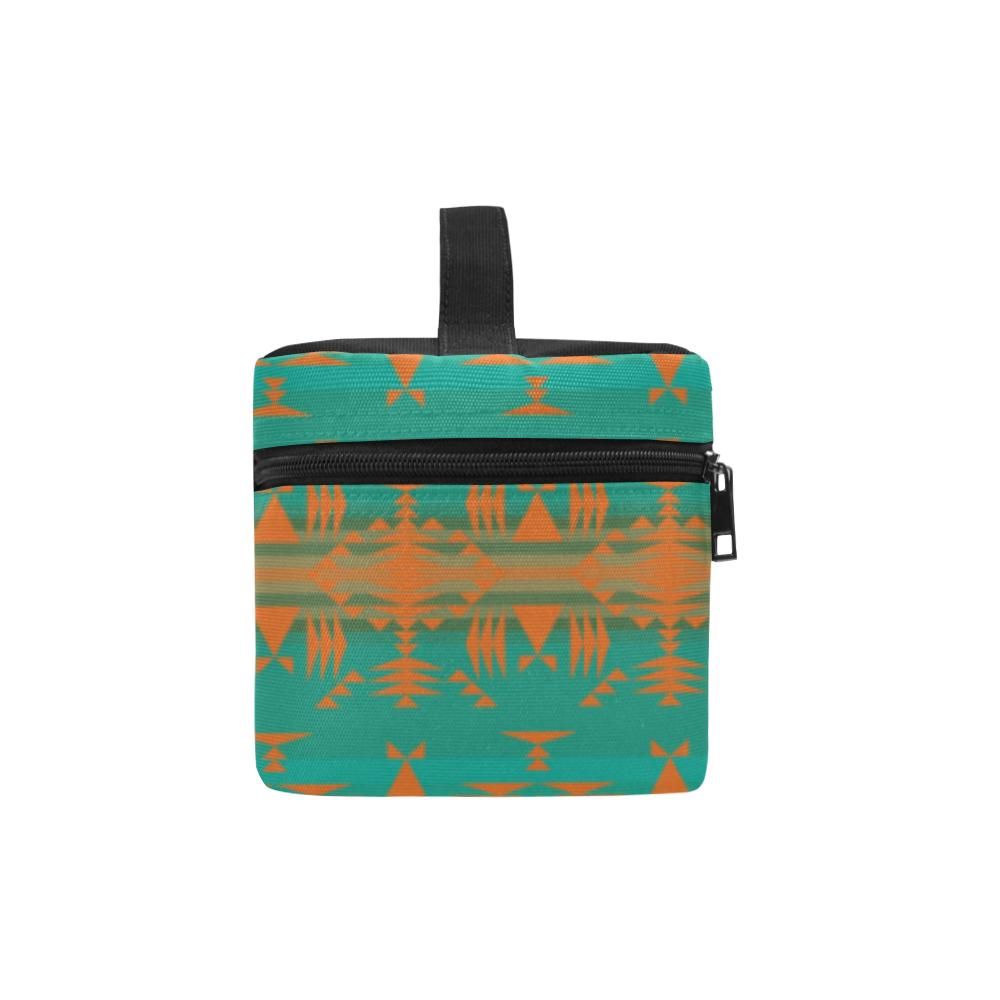 Between the Mountains Teal Orange Cosmetic Bag/Large (Model 1658) Cosmetic Bag e-joyer