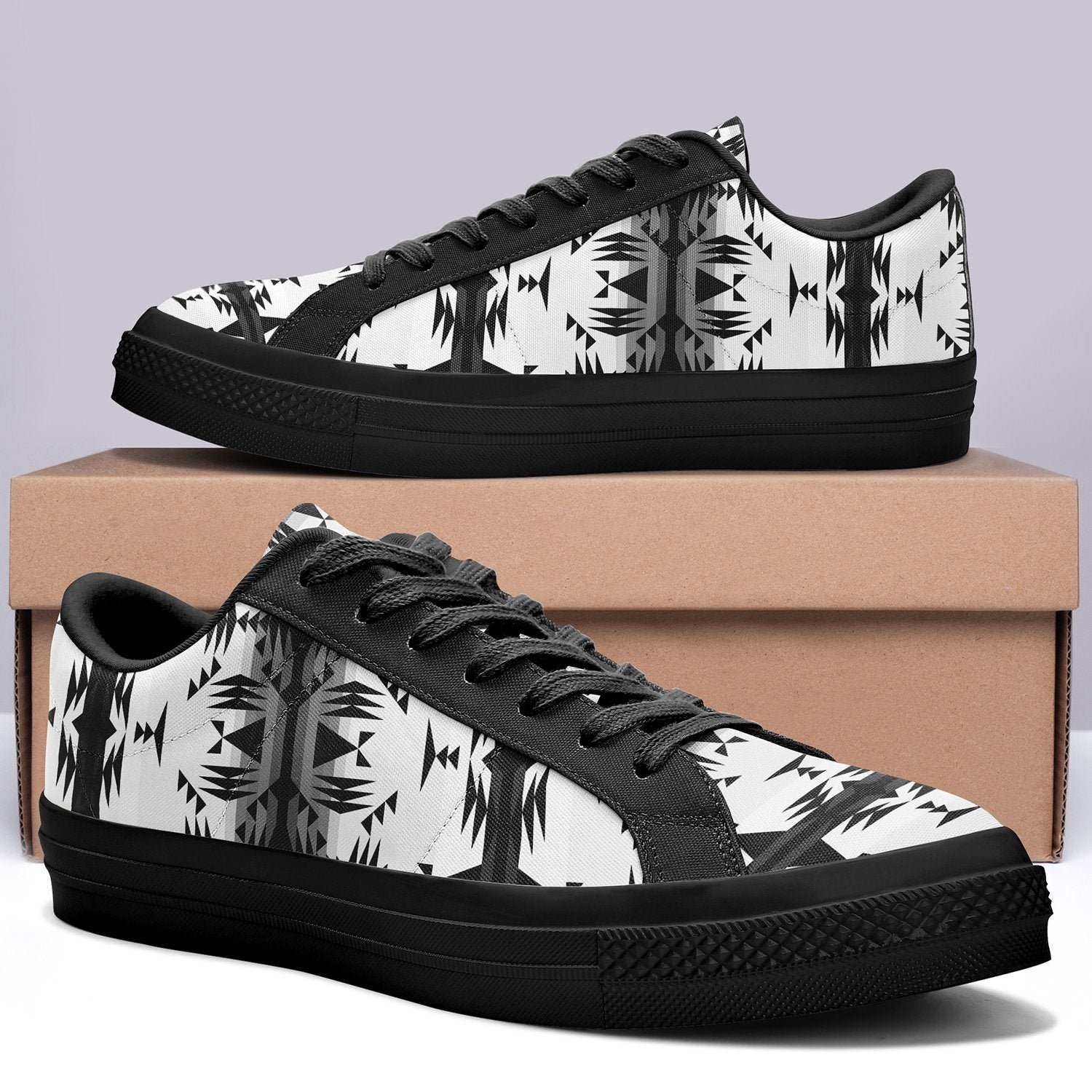 Between the Mountains White and Black Aapisi Low Top Canvas Shoes Black Sole 49 Dzine