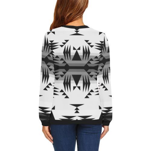 Between the Mountains White and Black All Over Print Crewneck Sweatshirt for Women (Model H18) Crewneck Sweatshirt for Women (H18) e-joyer