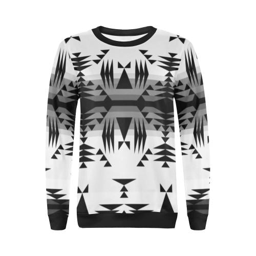 Between the Mountains White and Black All Over Print Crewneck Sweatshirt for Women (Model H18) Crewneck Sweatshirt for Women (H18) e-joyer