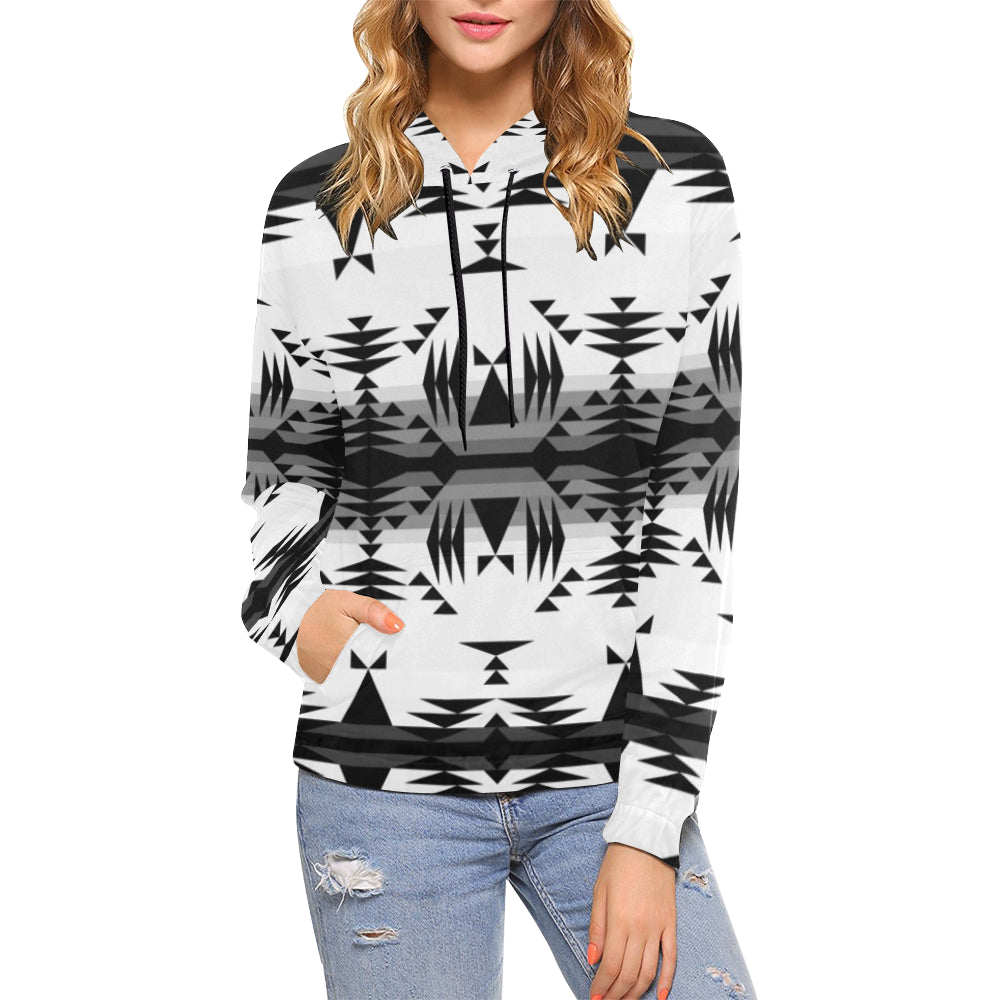 Between the Mountains White and Black All Over Print Hoodie for Women (USA Size) (Model H13) Hoodie e-joyer