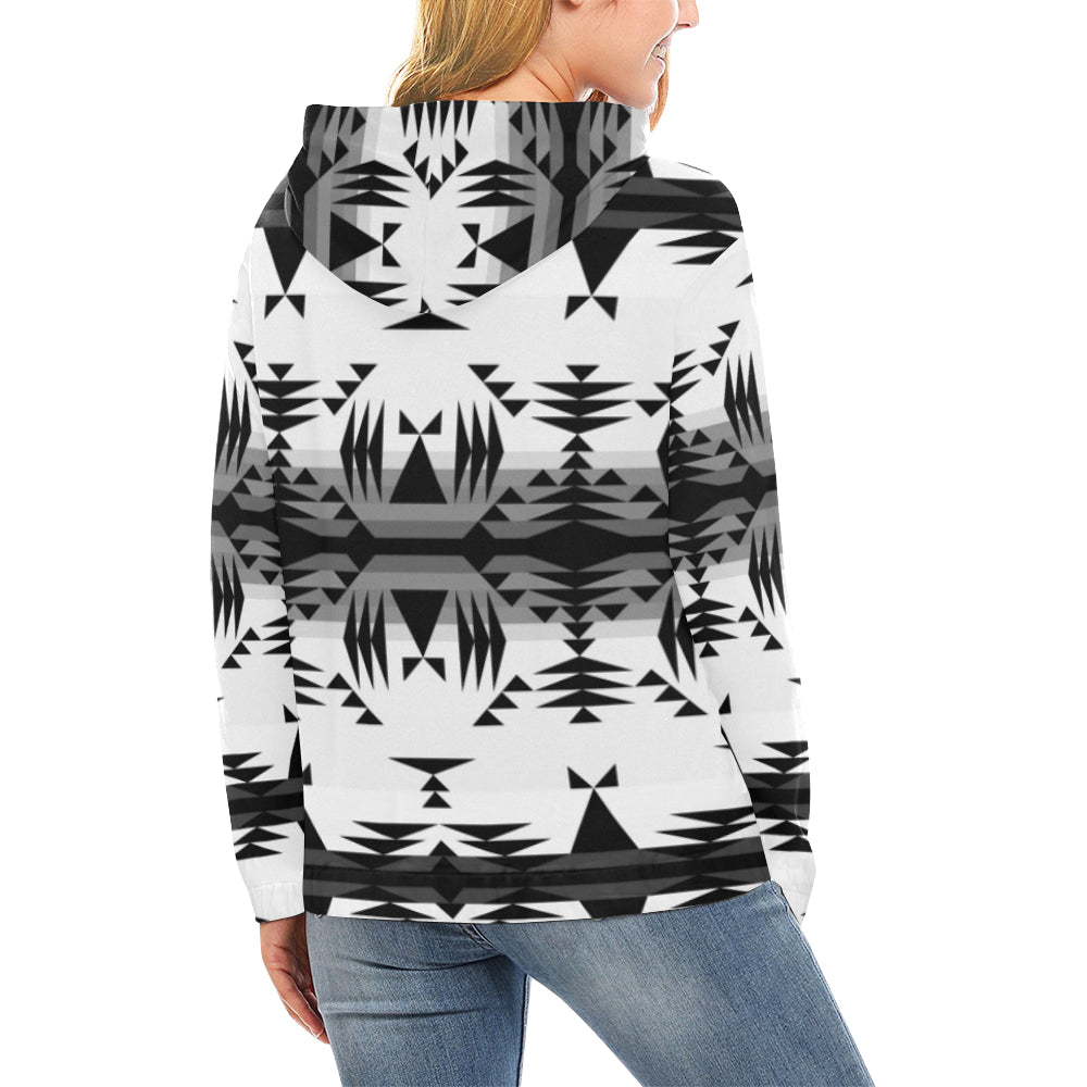 Between the Mountains White and Black All Over Print Hoodie for Women (USA Size) (Model H13) Hoodie e-joyer