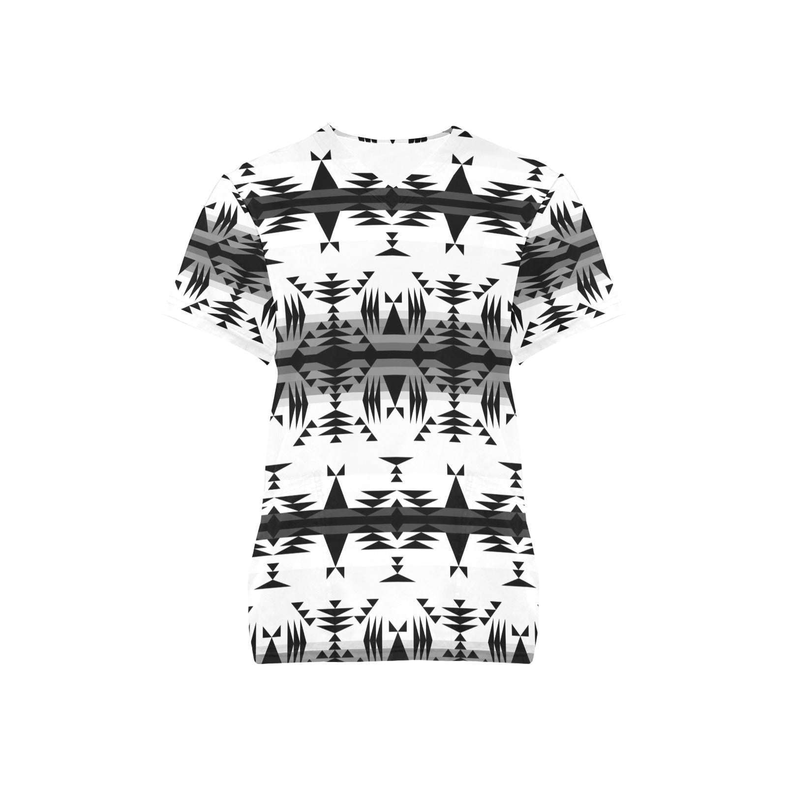 Between the Mountains White and Black All Over Print Scrub Top Scrub Top e-joyer