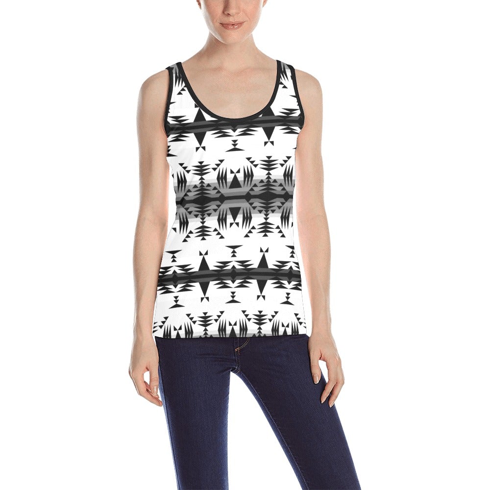 Between the Mountains White and Black All Over Print Tank Top for Women (Model T43) All Over Print Tank Top for Women (T43) e-joyer
