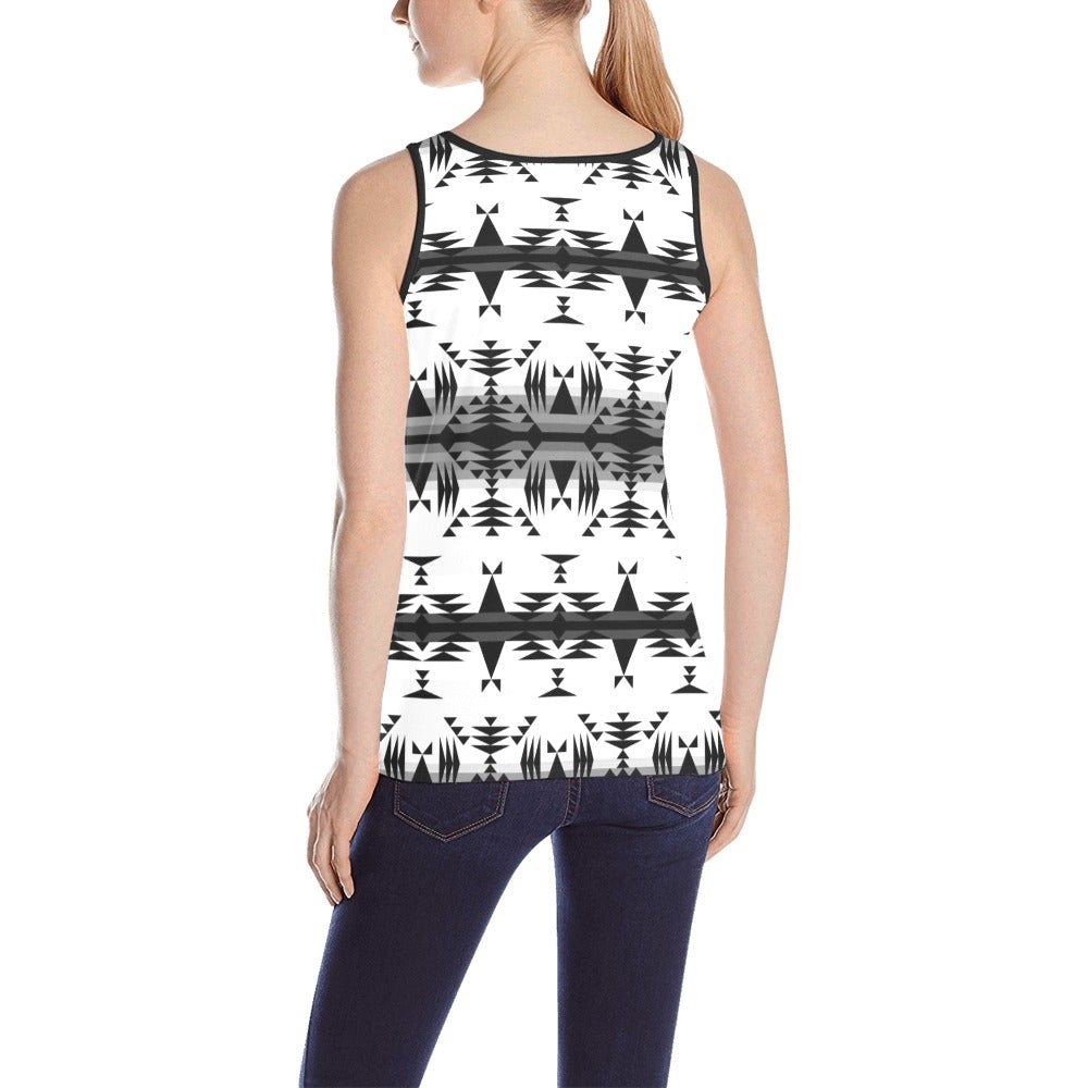 Between the Mountains White and Black All Over Print Tank Top for Women (Model T43) All Over Print Tank Top for Women (T43) e-joyer