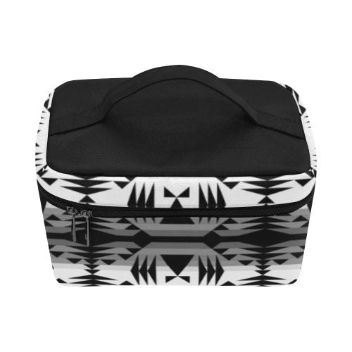 Between the Mountains White and Black Cosmetic Bag/Large (Model 1658) Cosmetic Bag e-joyer