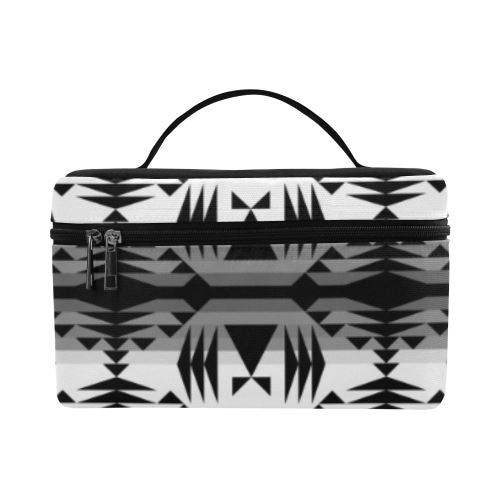 Between the Mountains White and Black Cosmetic Bag/Large (Model 1658) Cosmetic Bag e-joyer
