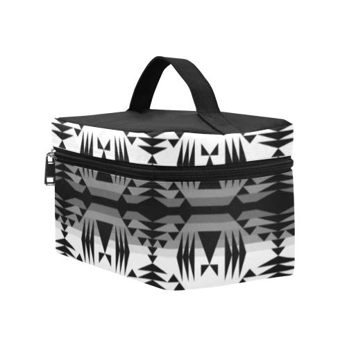 Between the Mountains White and Black Cosmetic Bag/Large (Model 1658) Cosmetic Bag e-joyer