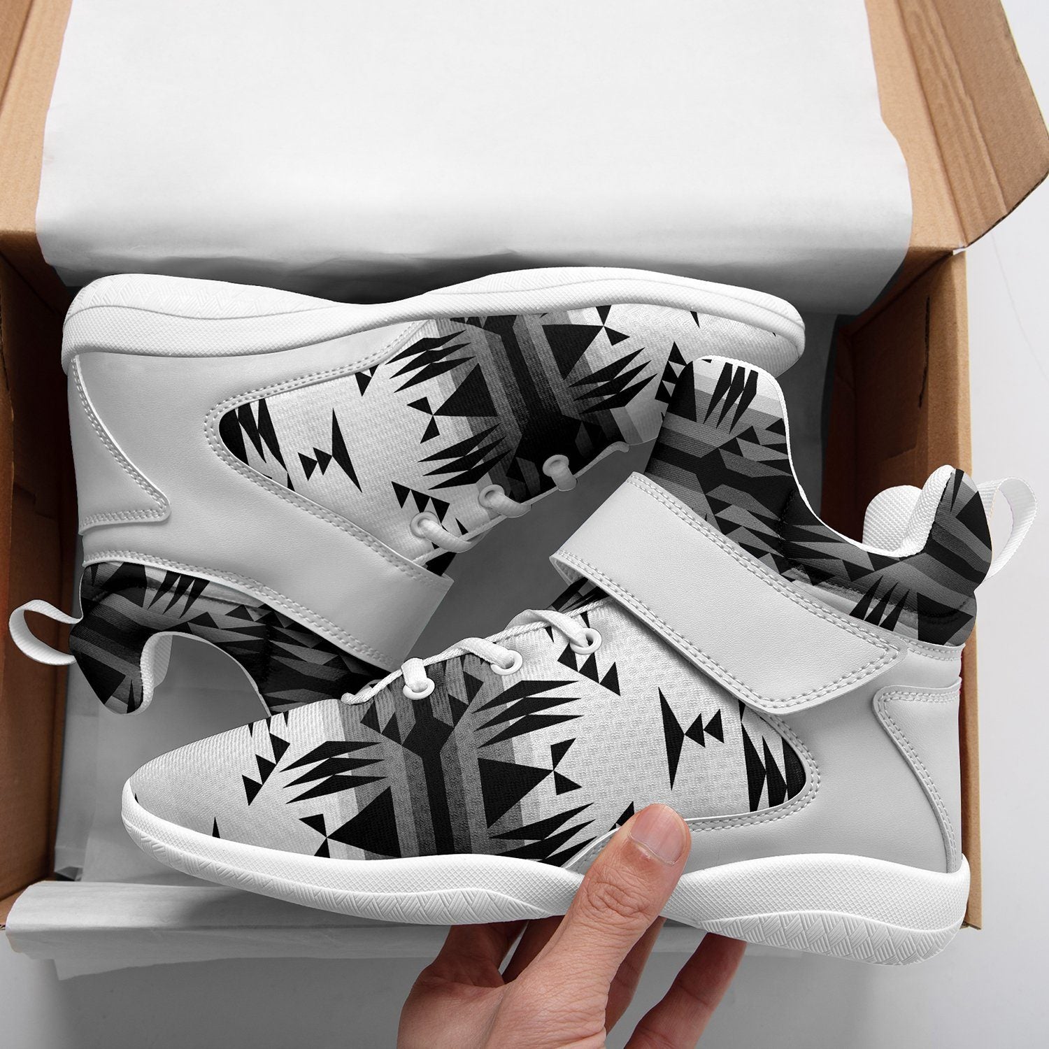 Between the Mountains White and Black Ipottaa Basketball / Sport High Top Shoes 49 Dzine