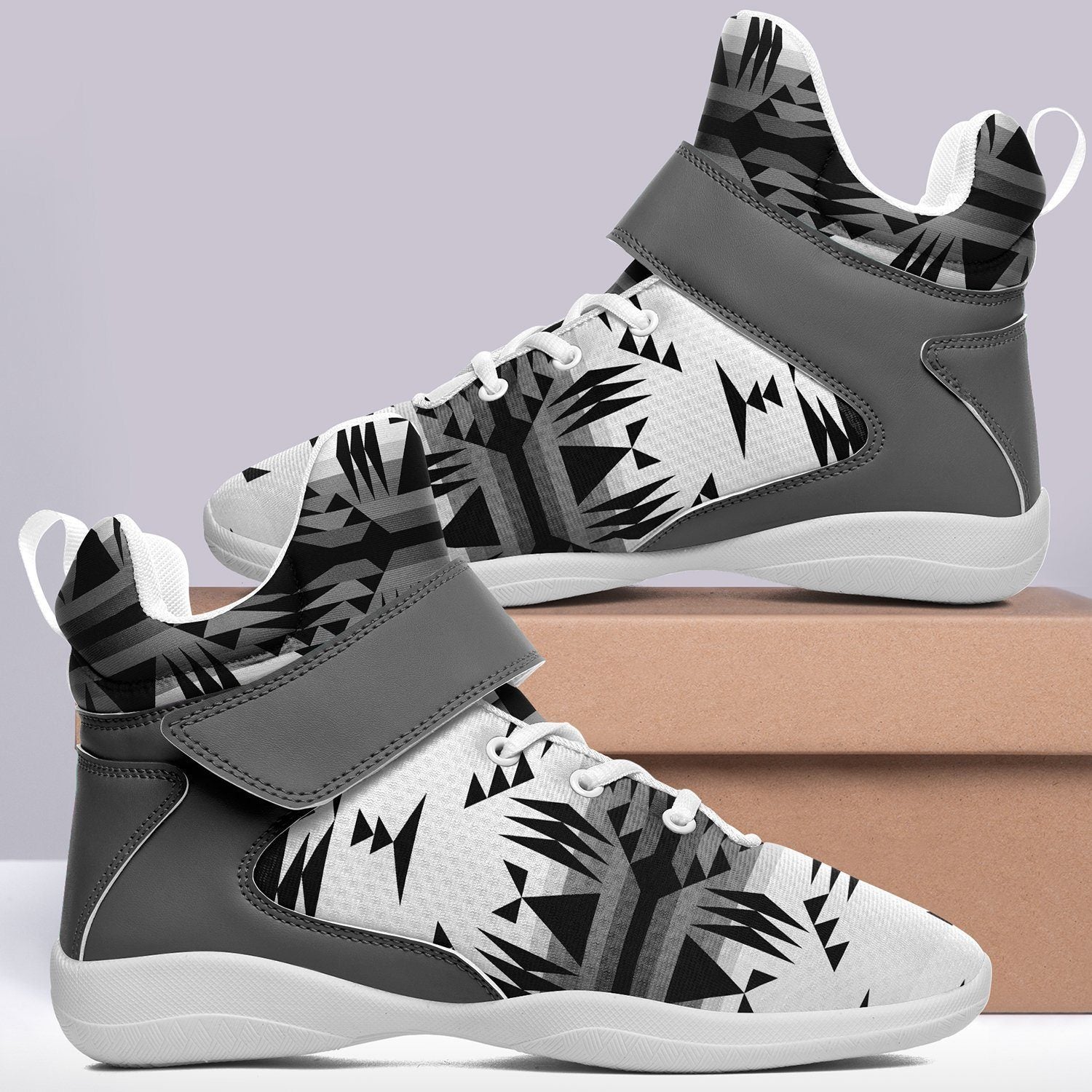 Between the Mountains White and Black Ipottaa Basketball / Sport High Top Shoes - White Sole 49 Dzine