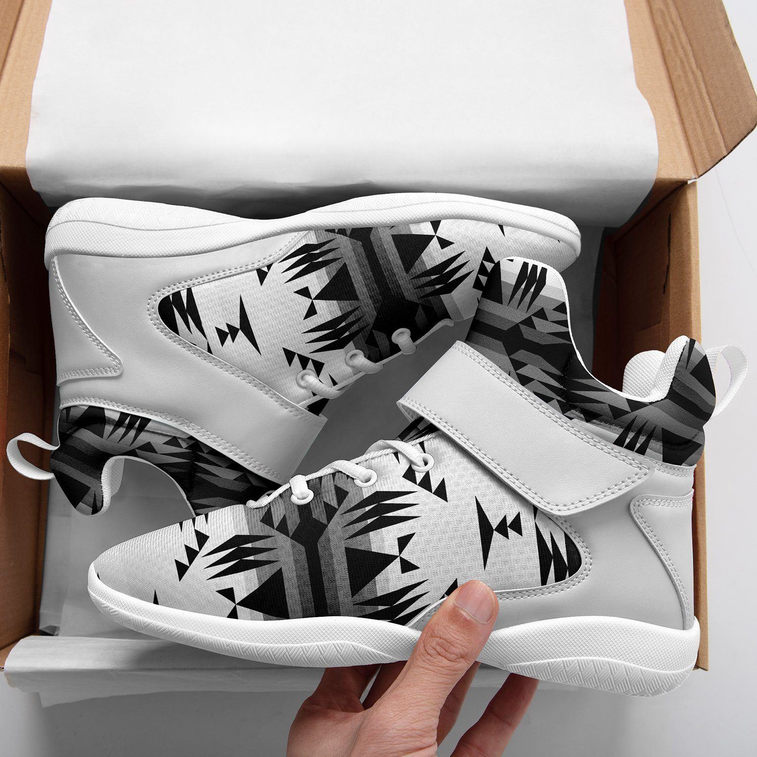 Between the Mountains White and Black Ipottaa Basketball / Sport High Top Shoes - White Sole 49 Dzine