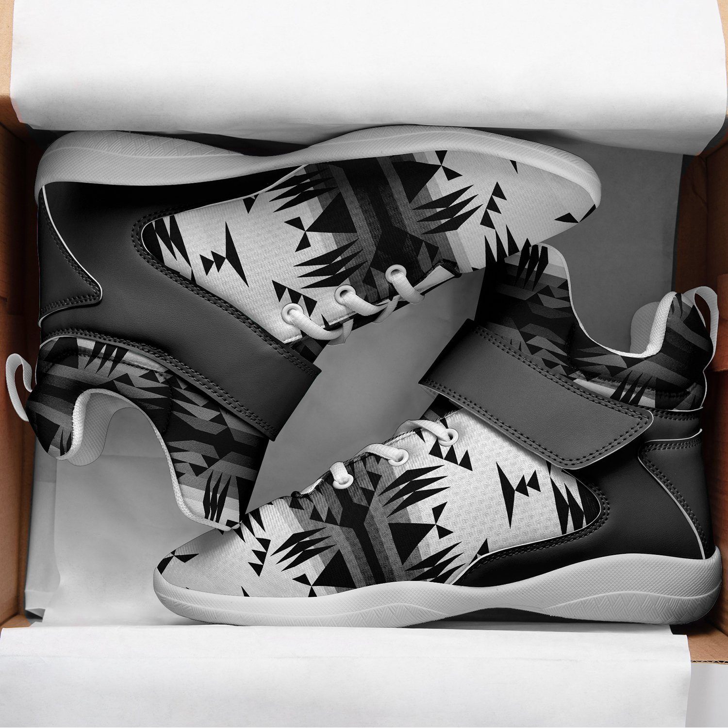 Between the Mountains White and Black Ipottaa Basketball / Sport High Top Shoes - White Sole 49 Dzine