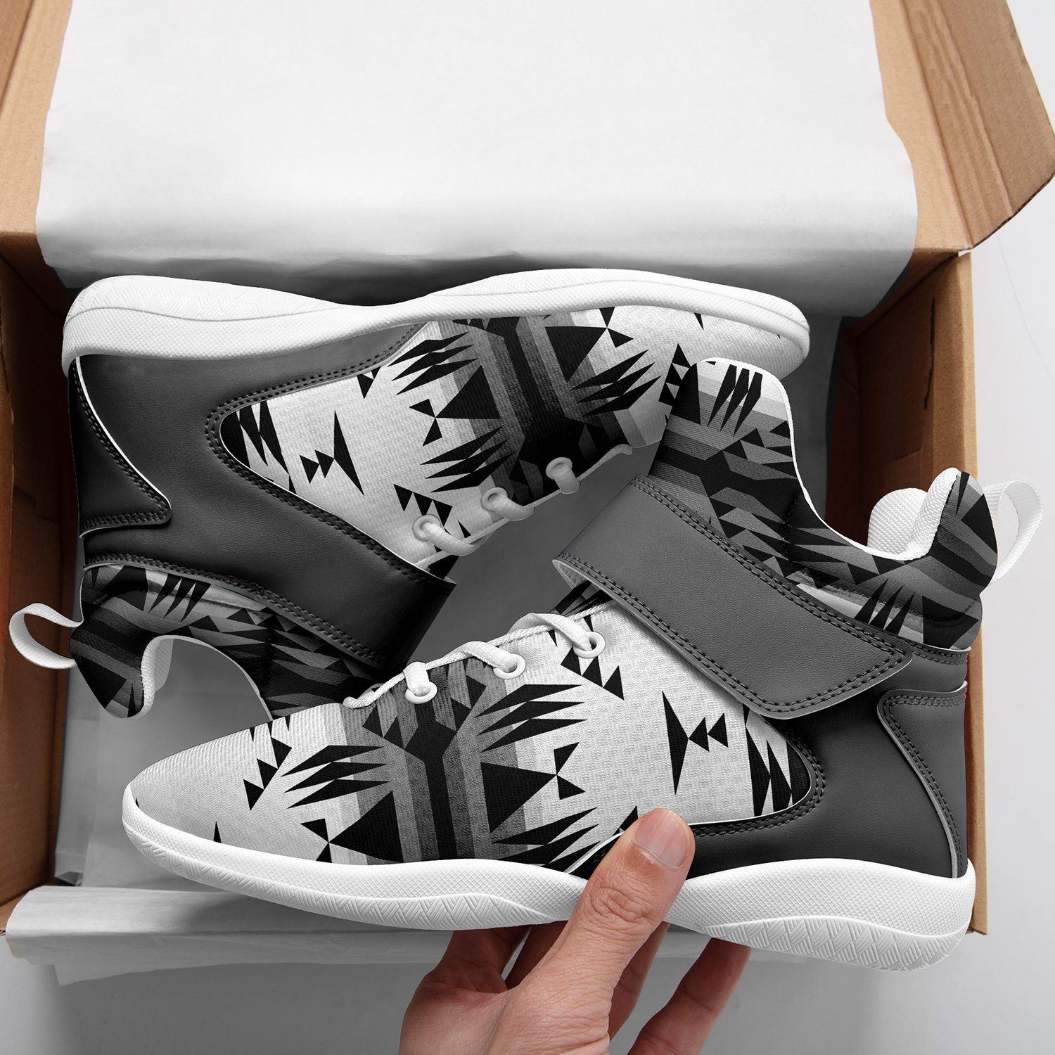 Between the Mountains White and Black Ipottaa Basketball / Sport High Top Shoes - White Sole 49 Dzine