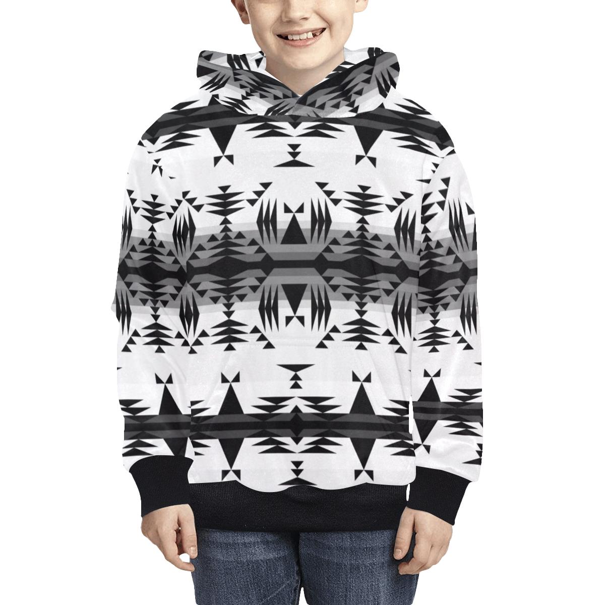 Between the Mountains White and Black Kids' All Over Print Hoodie (Model H38) Kids' AOP Hoodie (H38) e-joyer