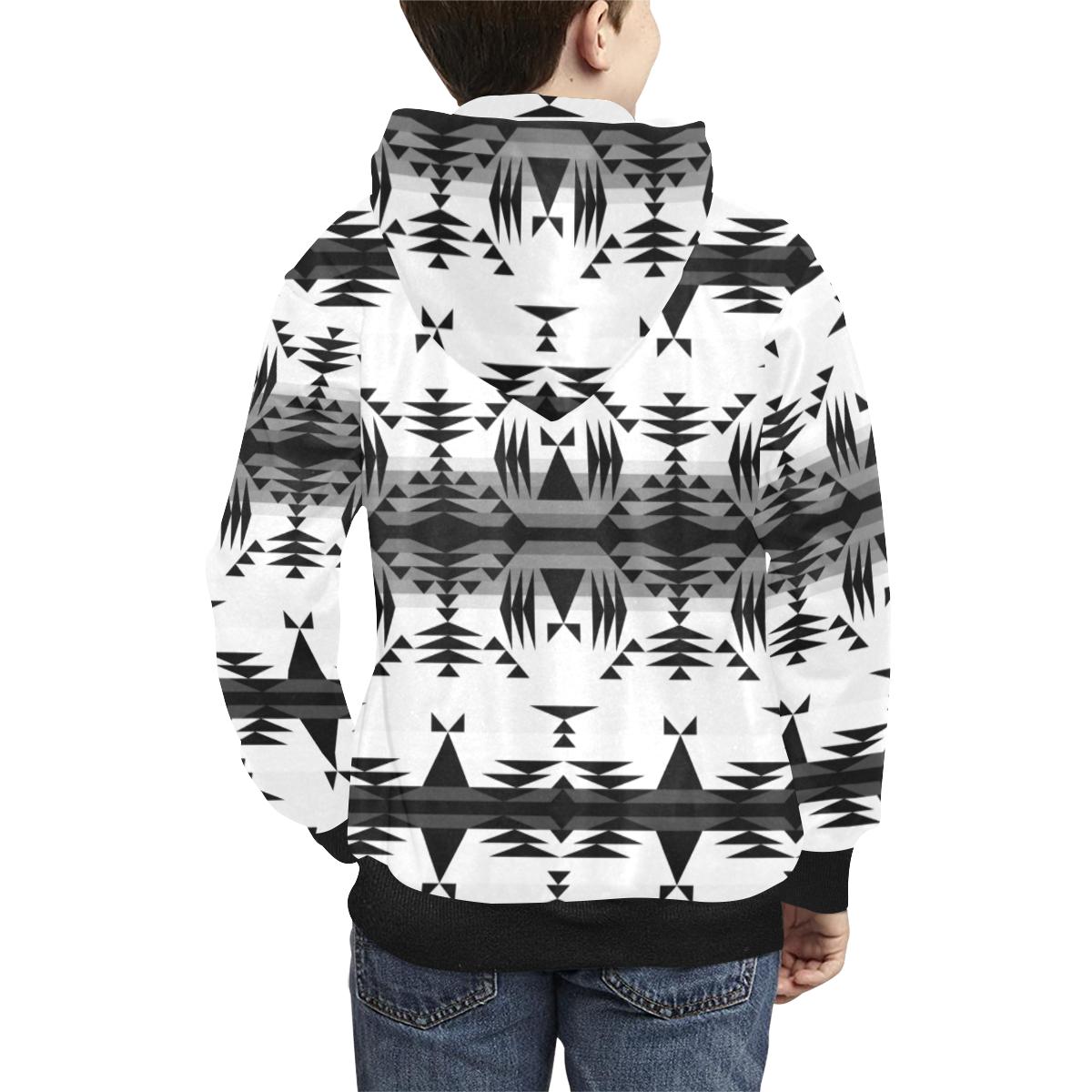 Between the Mountains White and Black Kids' All Over Print Hoodie (Model H38) Kids' AOP Hoodie (H38) e-joyer