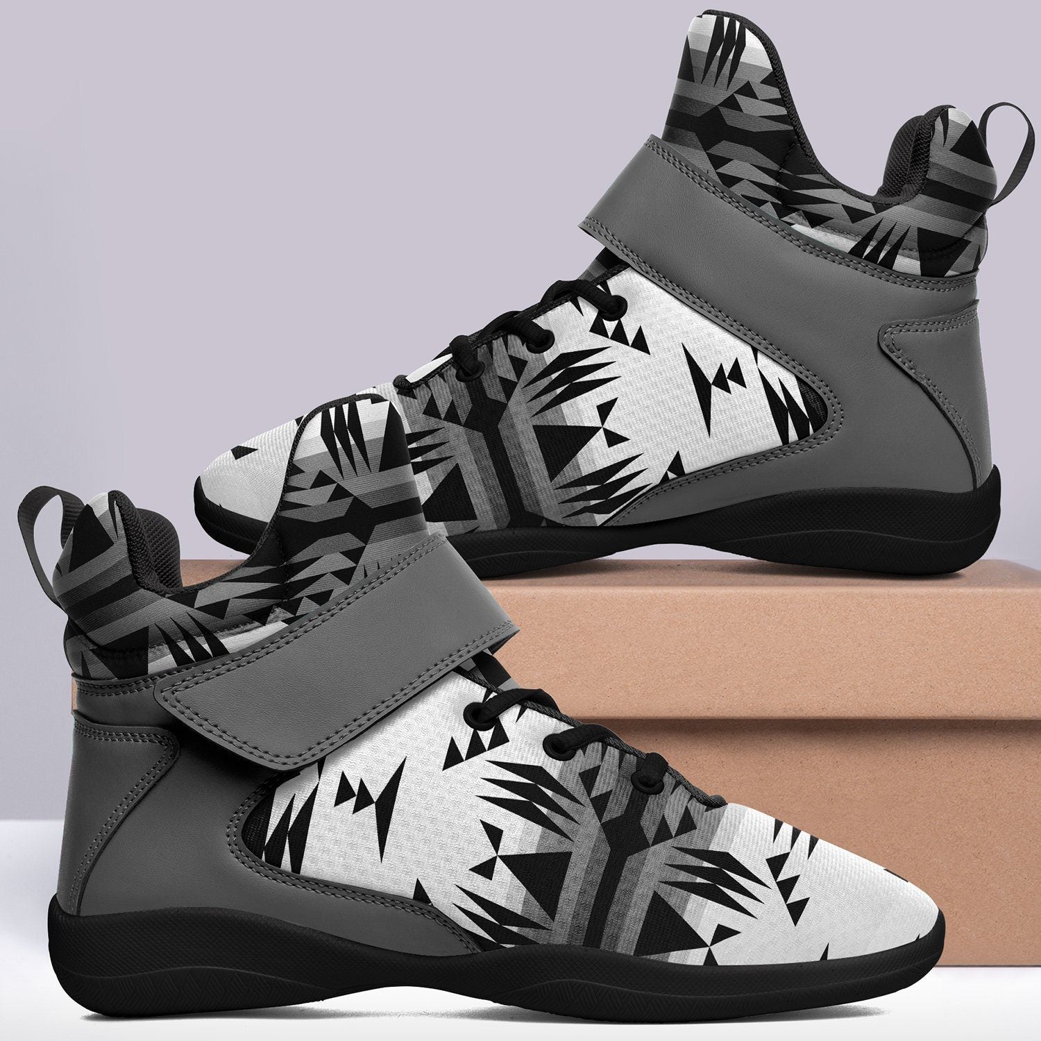 Between the Mountains White and Black Kid's Ipottaa Basketball / Sport High Top Shoes 49 Dzine