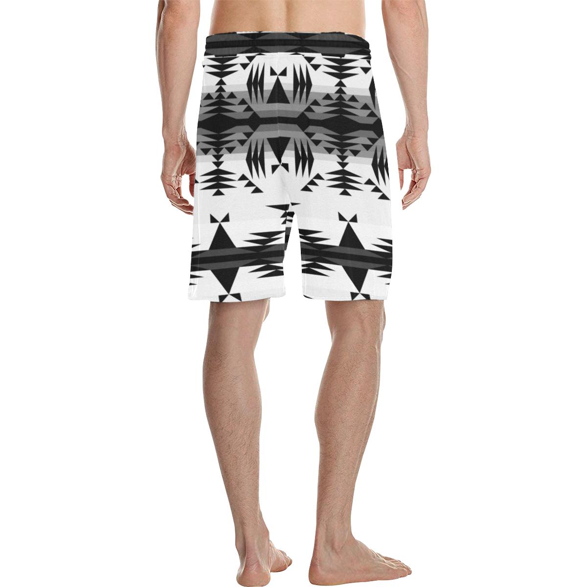 Between the Mountains White and Black Men's All Over Print Casual Shorts (Model L23) Men's Casual Shorts (L23) e-joyer