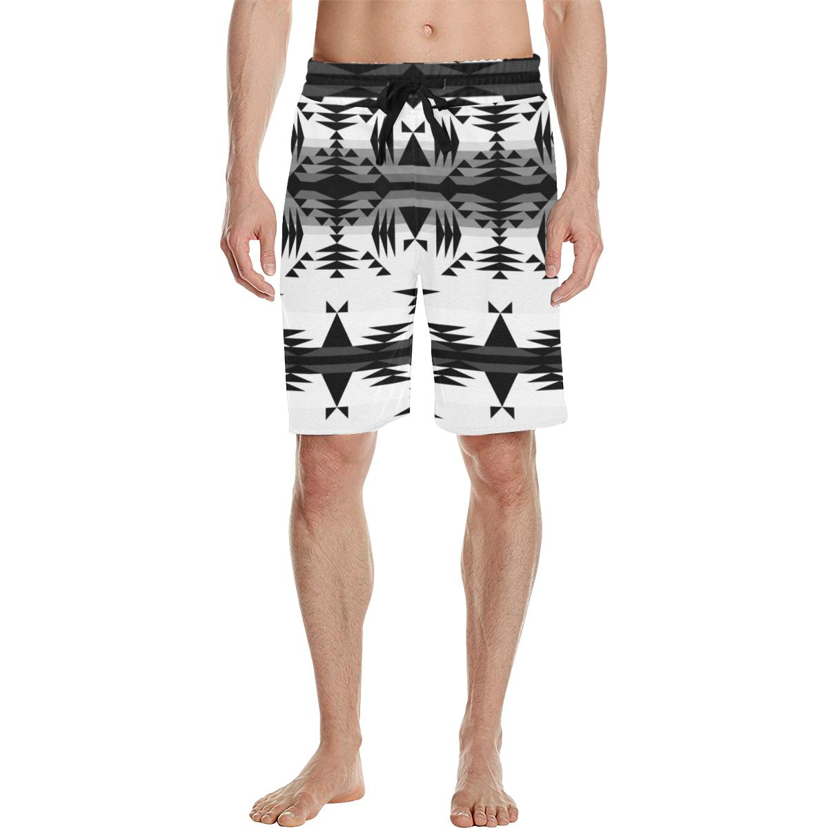 Between the Mountains White and Black Men's All Over Print Casual Shorts (Model L23) Men's Casual Shorts (L23) e-joyer
