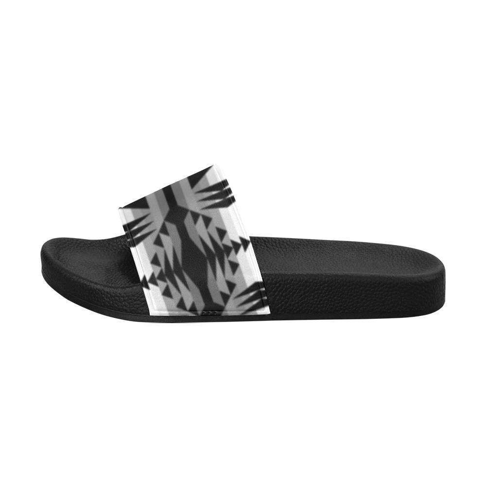 Between the Mountains White and Black Men's Slide Sandals (Model 057) Men's Slide Sandals (057) e-joyer