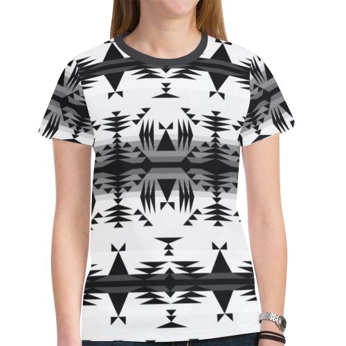 Between the Mountains White and Black New All Over Print T-shirt for Women (Model T45) New All Over Print T-shirt for Women (T45) e-joyer